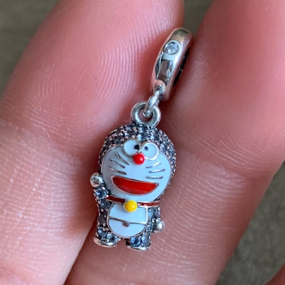NWOT Doraemon "Stand By Me" Blue Kitty Cat Dangle Charm Pendant w/ CZ Silver - Picture 3 of 11
